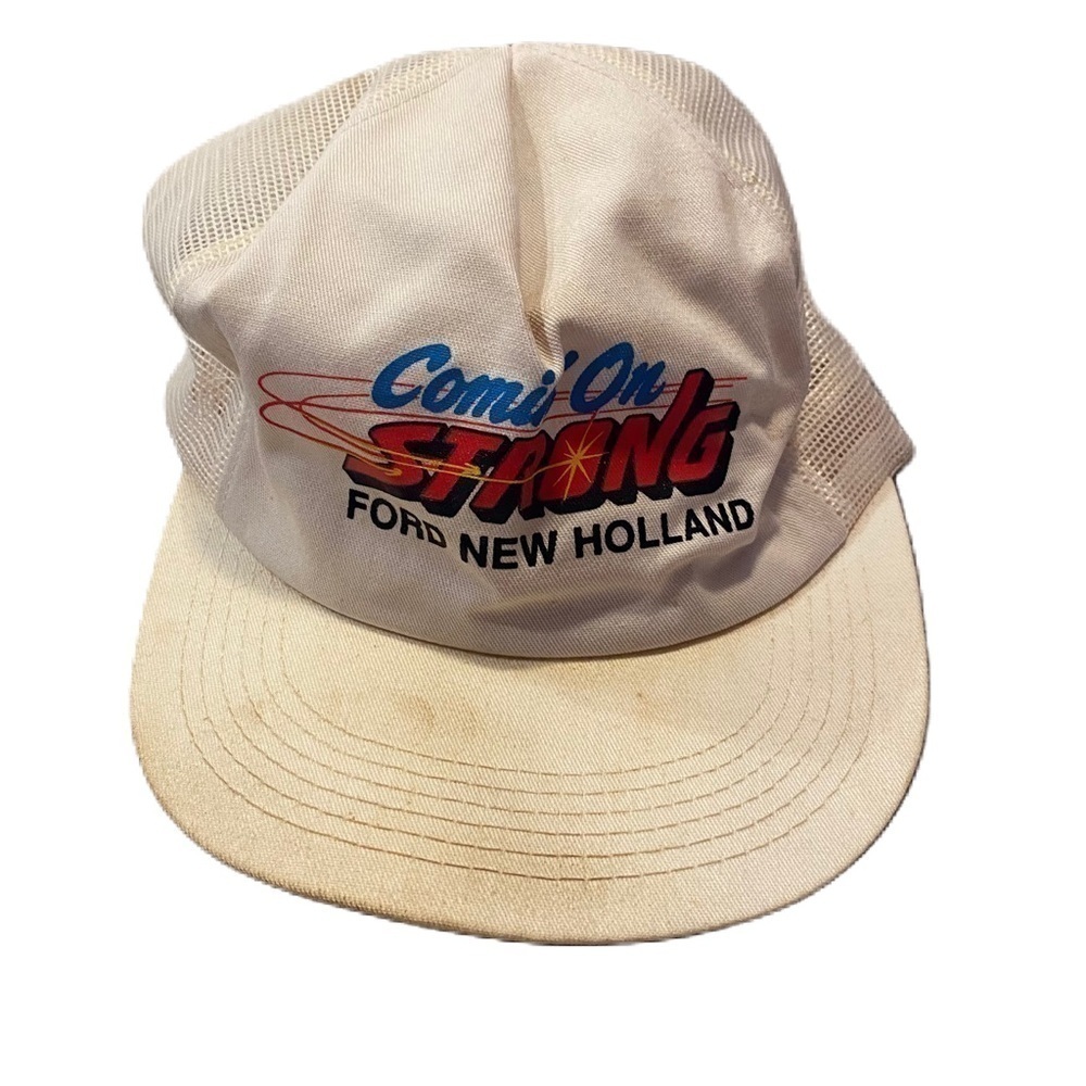 Vintage Comin On Strong Ford New Holland Mesh Snap Back Trucker Hat Tractor
